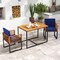 Set of 2 Outdoor Dining Chairs with Cushions Solid Acacia Wood and Metal Patio Armchairs Navy Blue